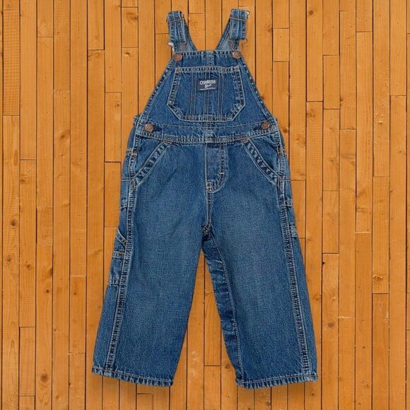 Vintage Oshkosh B'gosh SIZE 18 MONTHS Blue Denim Carpenter Vestbak Jean Overalls - Picture 1 of 6